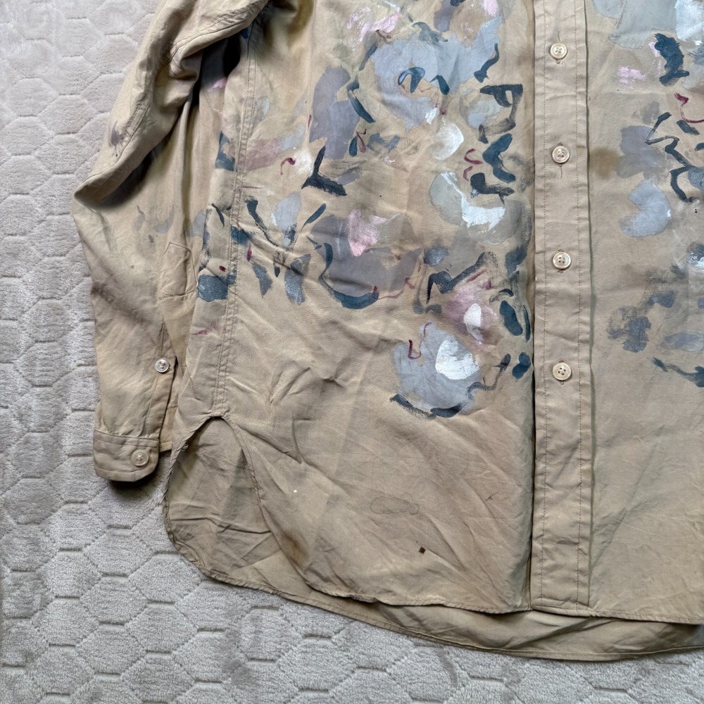 VTG 90s Lanvin Paris Silk Shirt Sz Medium Painted Customized Look - Picture 2 of 15